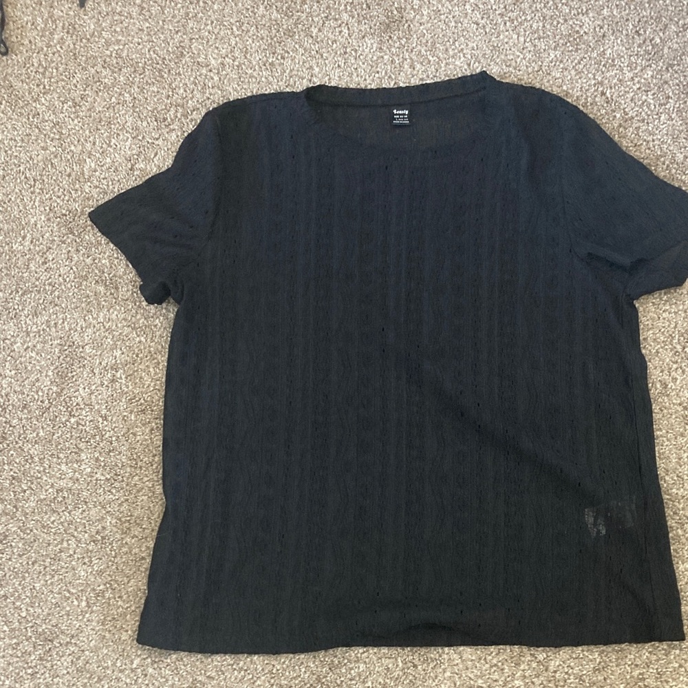 SHEIN Black Short Sleeve Women's lacy Tee NWOT - Picture 1 of 5